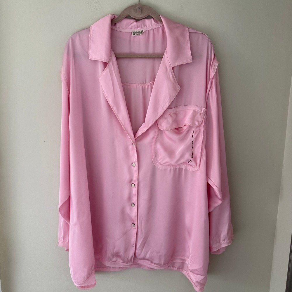 Intimately Free People Pink Satin Mon Amour Button Down Pajama Top XL